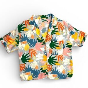 Stradivarious Tropical Crop Button-up Shirt Size Small